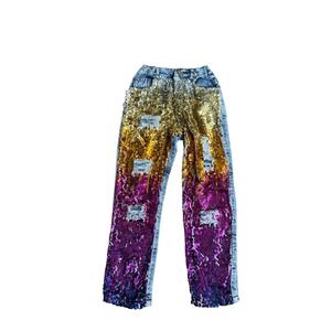 Lola and the Boys Girls Ombre Sequin Distressed Jeans Size 8 Sparkly